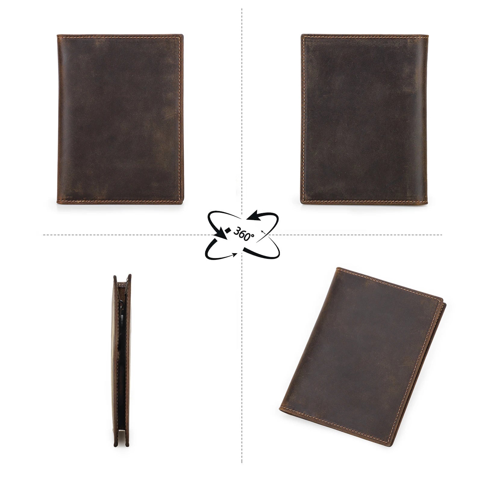Genuine Cow Leather Passport Holder Travel Wallet with Airtag Case Anti-lost Pocket Pen Card Holder RFID Blocking Passport Cover Trax4u