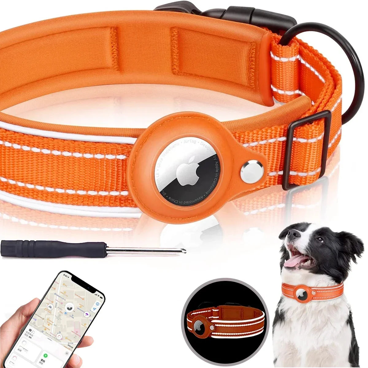 New For Apple Airtag Pet Dog Collar Anti-Lost Reflective Protective Tracker WaterProof For Pet Dog Cat Dog Positioning Collar Trax4u