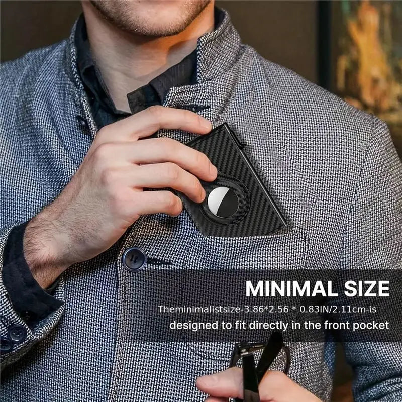 NEW-Men's Minimalist Smart Wallet For AIRTAG Slim,Carbon Fiber Card Holder Featuring 9-14 Card Capacity ID Window Cash Slot Trax4u