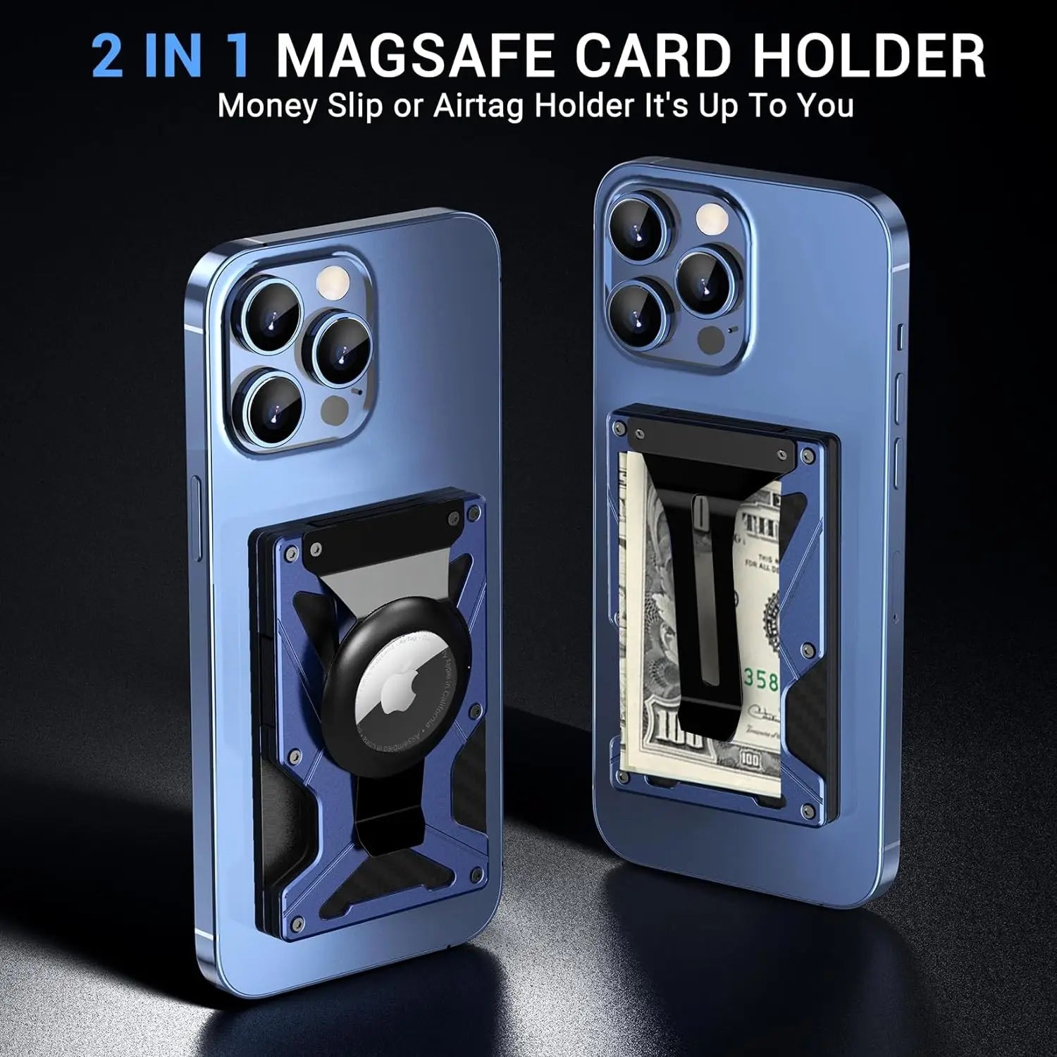 Mag Safe Wallet Money Clip, 2 in 1 Air Tag Holder and Money Clip, [With1 Magnetic Sheets], for Magnetic and Non-Magnetic Phones Trax4u