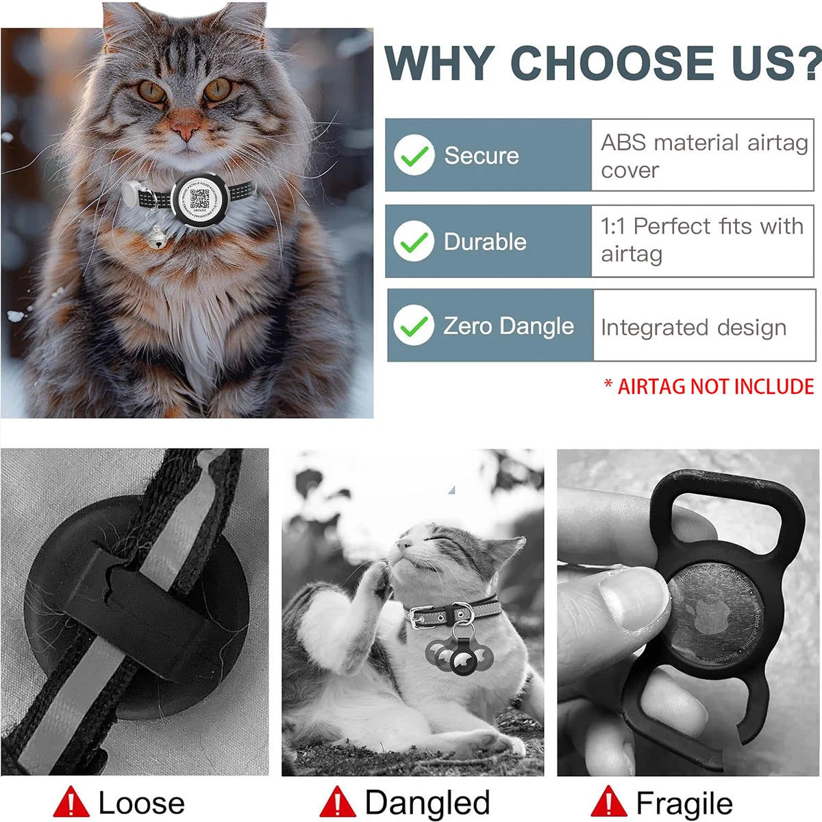 Air Tag Pet Collar with Airtag Holder（No Airtag）& Pet Name QR Code Dual Protection Reflective Cat Collar for Kitten Puppy Trax4u