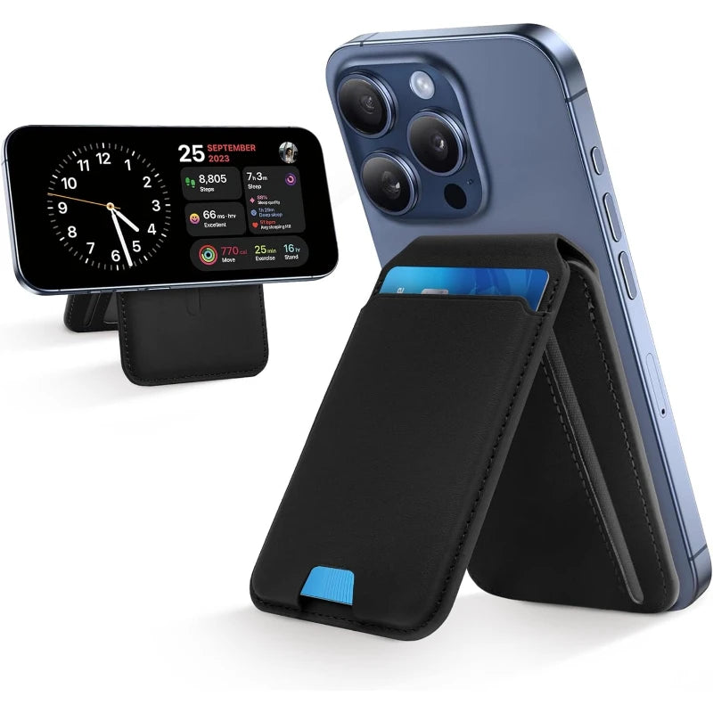 2 in 1 Wallet Stand Magnetic Card Holder Compatible for iPhone 17 16 15 Pro Max Adjustable Foldable Leather Phone Stand Trax4u