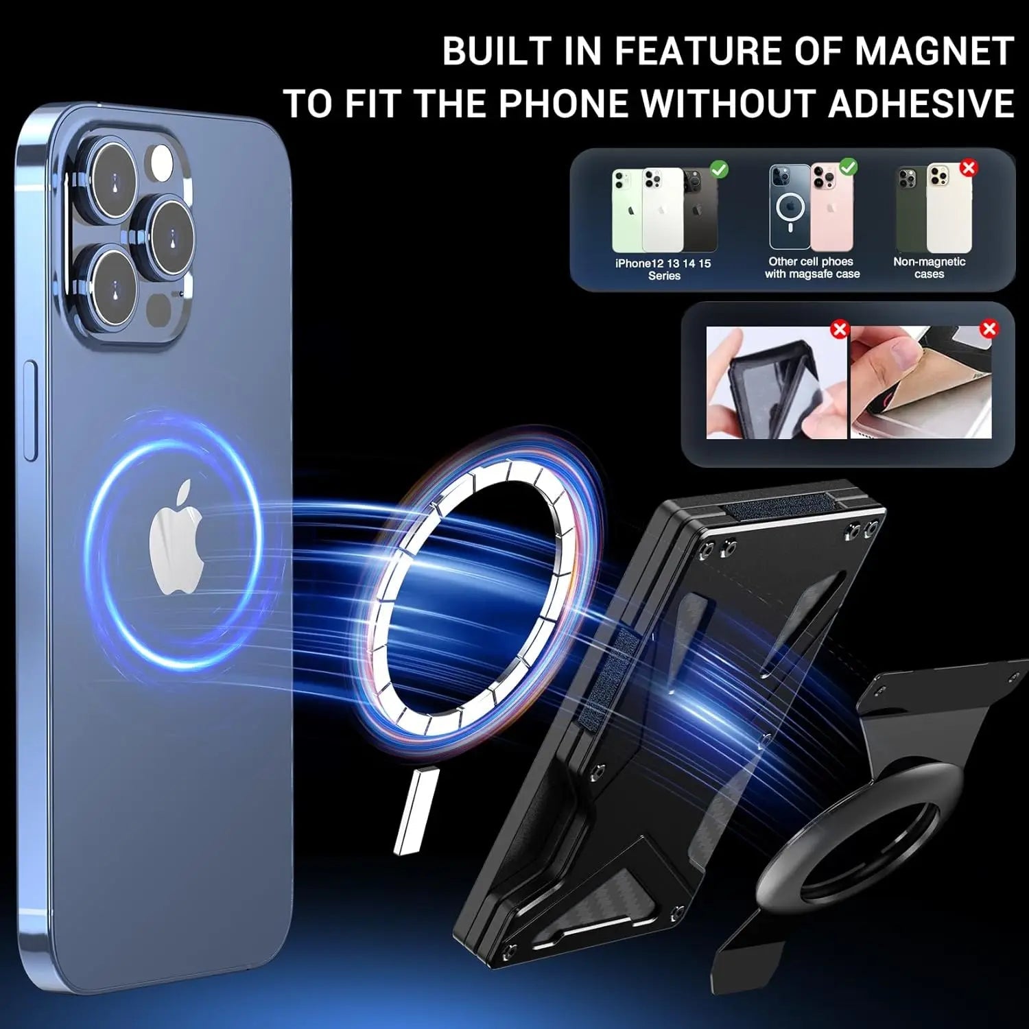 Mag Safe Wallet Money Clip, 2 in 1 Air Tag Holder and Money Clip, [With1 Magnetic Sheets], for Magnetic and Non-Magnetic Phones Trax4u
