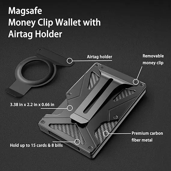 Mag Safe Wallet Money Clip, 2 in 1 Air Tag Holder and Money Clip, [With1 Magnetic Sheets], for Magnetic and Non-Magnetic Phones Trax4u