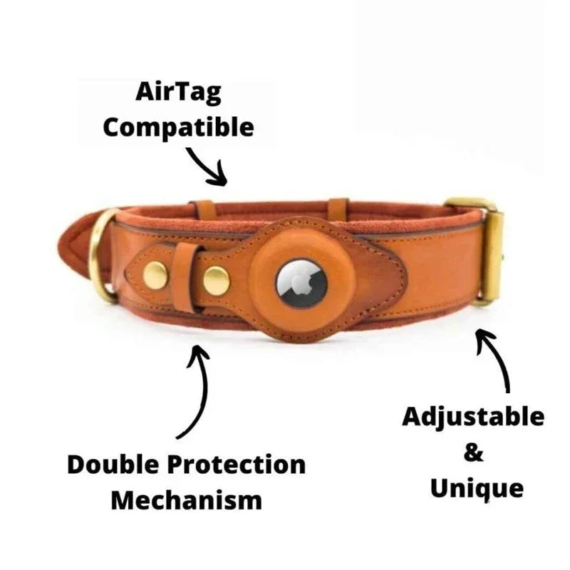 Airtag Holder Case Pet Dog Collar Leather Solid and Anti Loss Genuine Leather Airtag Heavy Duty Dog Collar Trax4u