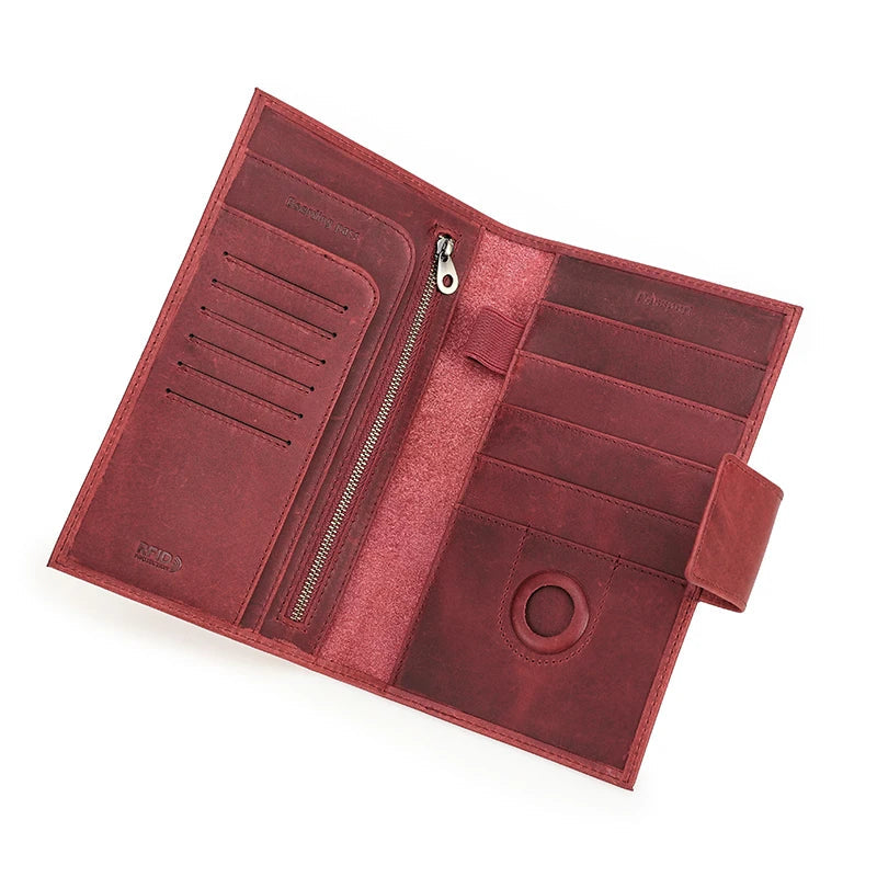 CONTACT'S Genuine Leather Family Passport Clutch Wallets RFID Card Holder AirTag Slot Passport Cover Families Travel Bag Handbag Trax4u