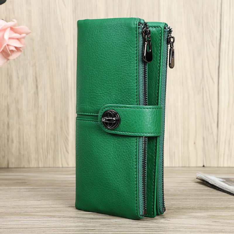 Contact'S Long Wallet Women Genuine Leather Female Clutch Wallets Zipper Phone Pocket Purse Money Bag with AirTag Slot Trax4u