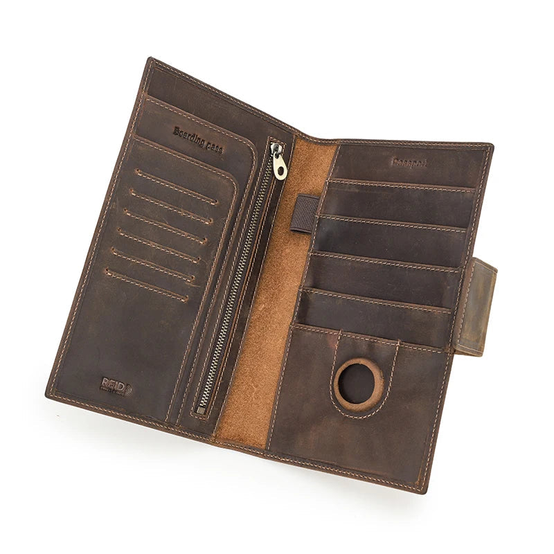 CONTACT'S Genuine Leather Family Passport Clutch Wallets RFID Card Holder AirTag Slot Passport Cover Families Travel Bag Handbag Trax4u