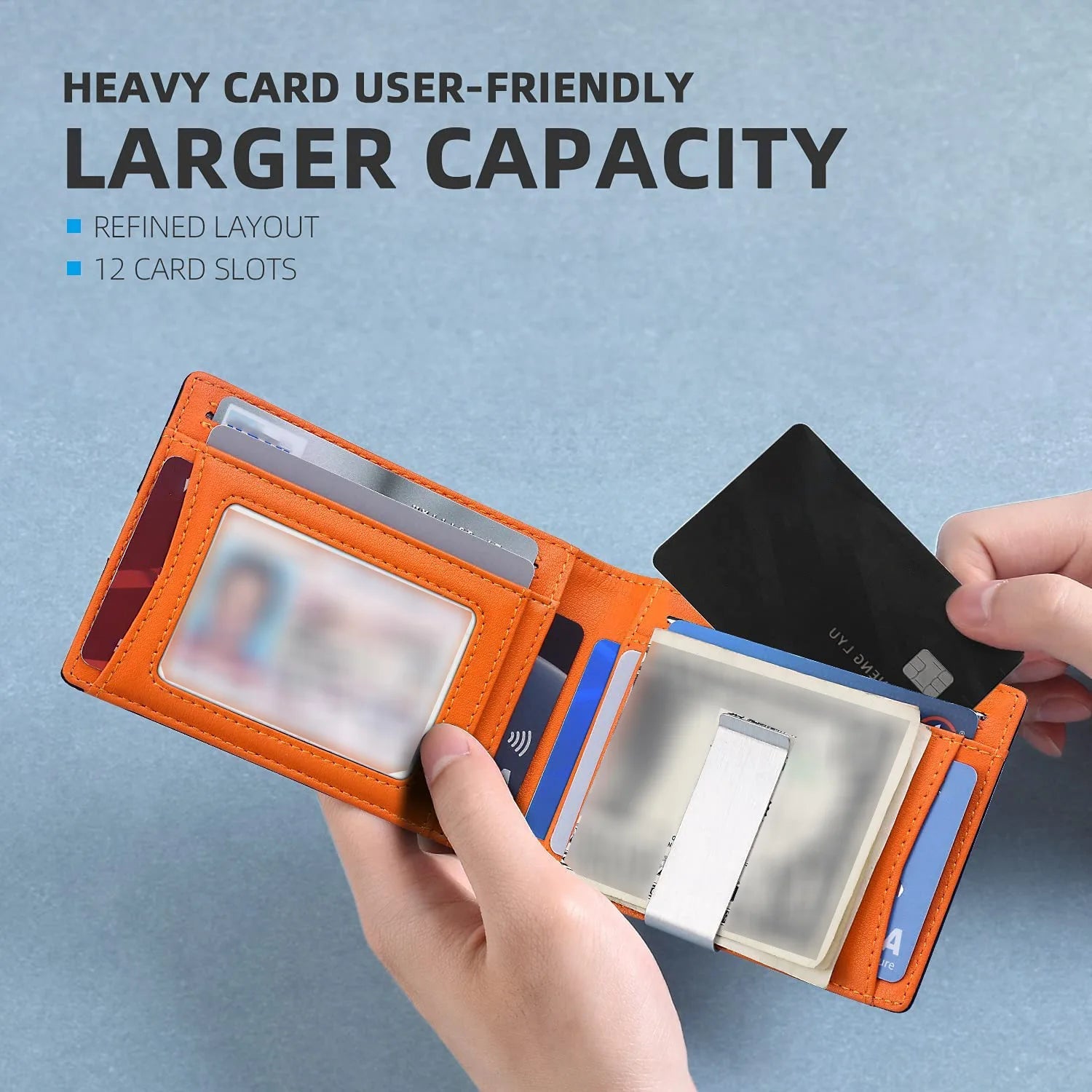 Men's popular wallet with 12 card slots, anti-theft RFID card function, and a US dollar bill compartment, durable Trax4u