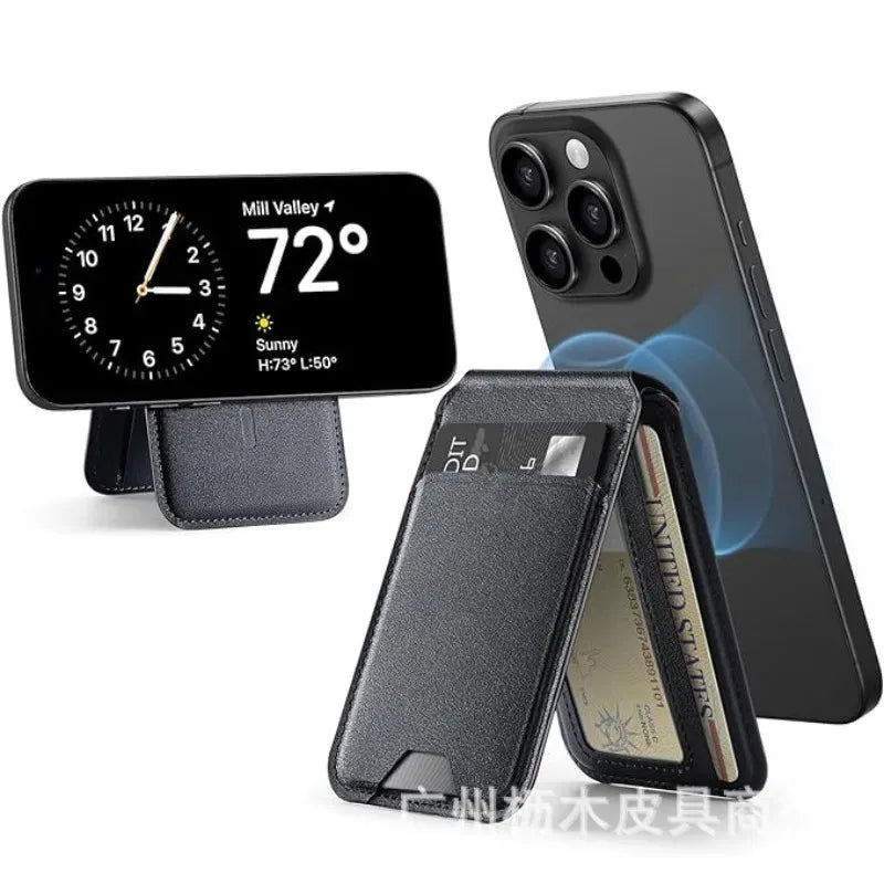 2 in 1 Wallet Stand Magnetic Card Holder Compatible for iPhone 17 16 15 Pro Max Adjustable Foldable Leather Phone Stand Trax4u