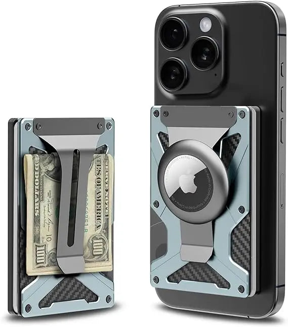 Mag Safe Wallet Money Clip, 2 in 1 Air Tag Holder and Money Clip, [With1 Magnetic Sheets], for Magnetic and Non-Magnetic Phones Trax4u