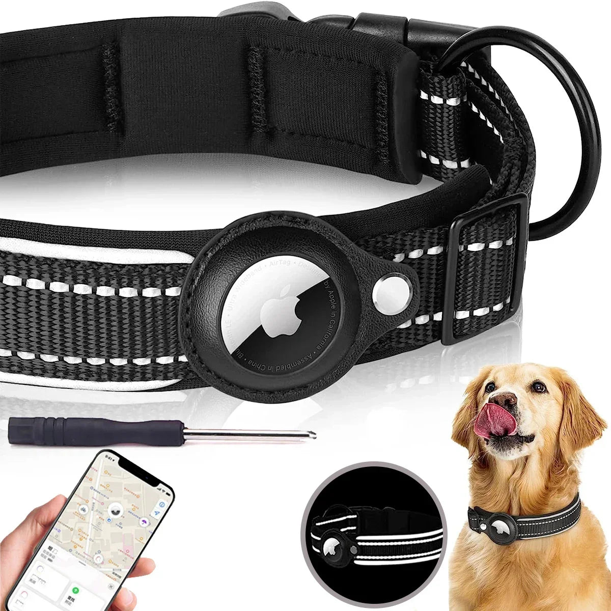 New For Apple Airtag Pet Dog Collar Anti-Lost Reflective Protective Tracker WaterProof For Pet Dog Cat Dog Positioning Collar Trax4u