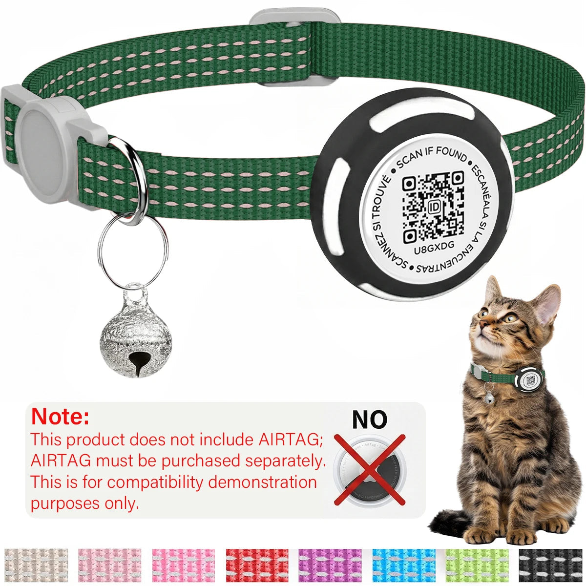 Air Tag Pet Collar with Airtag Holder（No Airtag）& Pet Name QR Code Dual Protection Reflective Cat Collar for Kitten Puppy Trax4u