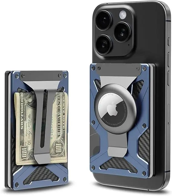 Mag Safe Wallet Money Clip, 2 in 1 Air Tag Holder and Money Clip, [With1 Magnetic Sheets], for Magnetic and Non-Magnetic Phones Trax4u