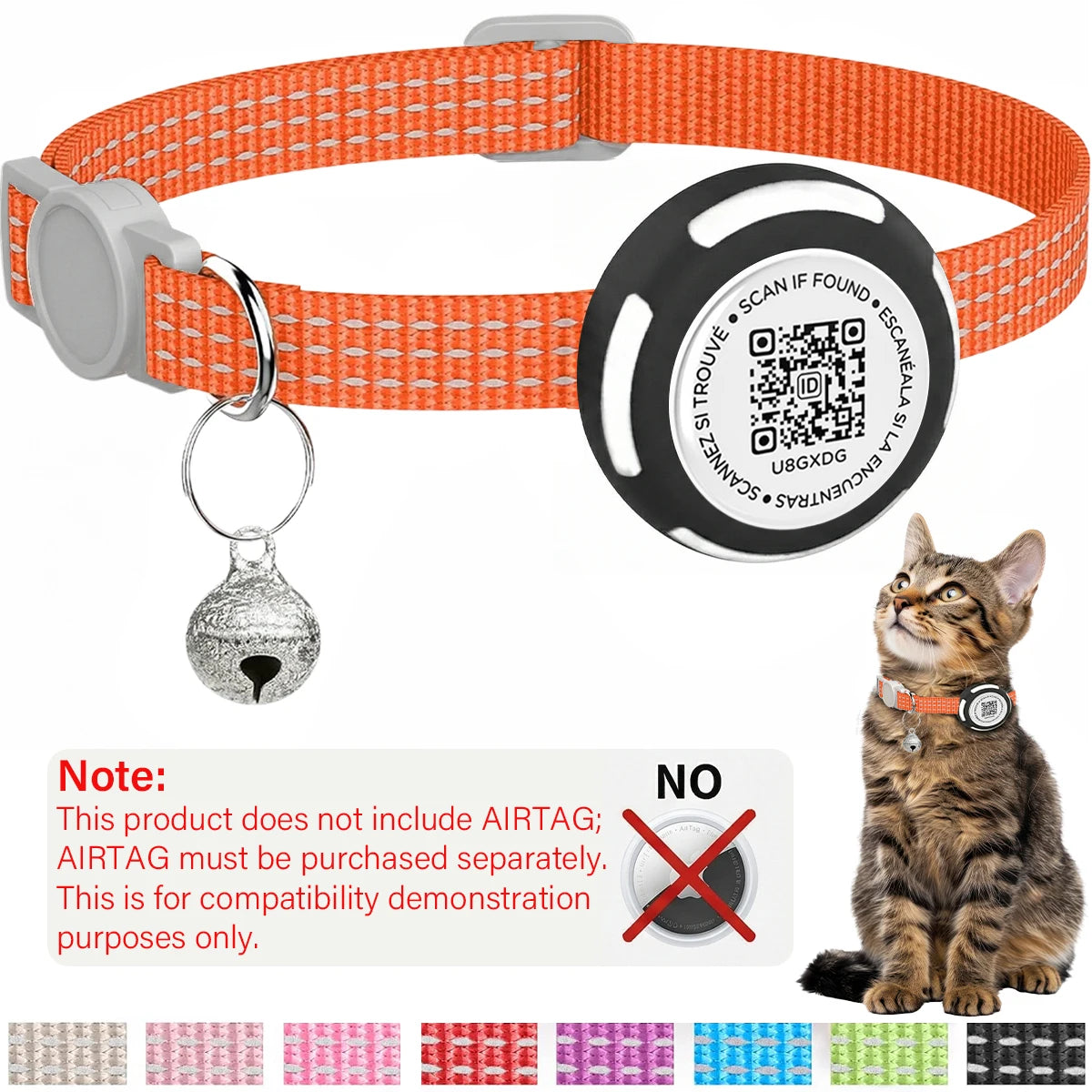 Air Tag Pet Collar with Airtag Holder（No Airtag）& Pet Name QR Code Dual Protection Reflective Cat Collar for Kitten Puppy Trax4u