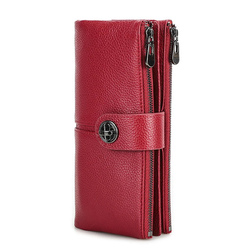 Contact'S Long Wallet Women Genuine Leather Female Clutch Wallets Zipper Phone Pocket Purse Money Bag with AirTag Slot Trax4u