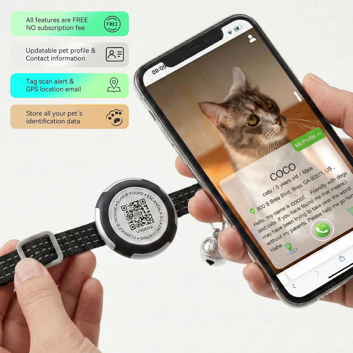 Air Tag Pet Collar with Airtag Holder（No Airtag）& Pet Name QR Code Dual Protection Reflective Cat Collar for Kitten Puppy Trax4u