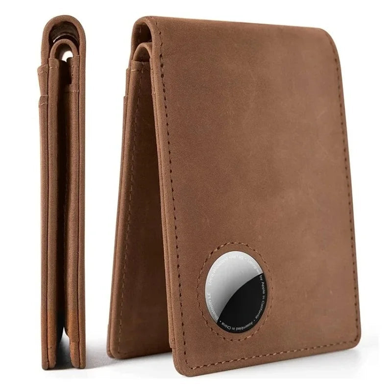 Retro Minimalist Men's AirTag Wallet RFID Blocking Wallet Multi Card Holder for Apple AirTag High Quality Genuine Leather Purse Trax4u