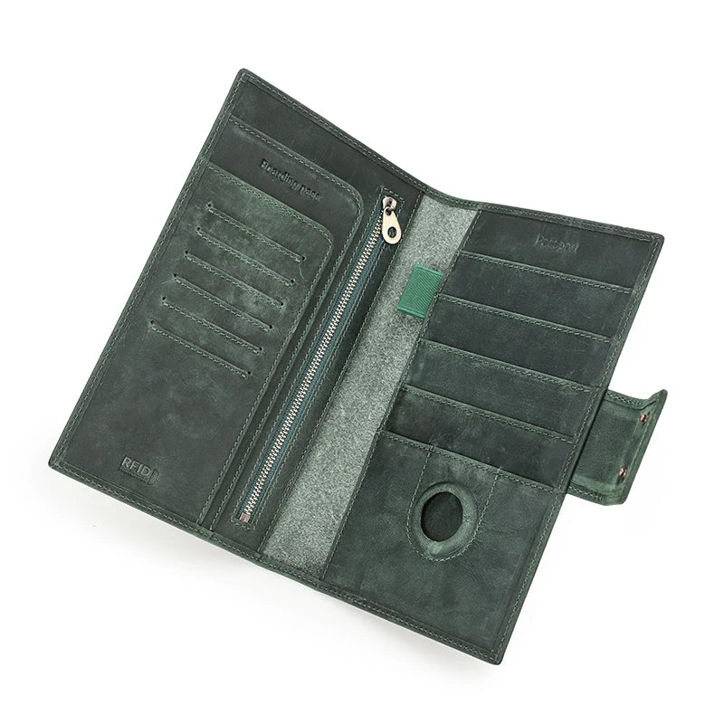 CONTACT'S Genuine Leather Family Passport Clutch Wallets RFID Card Holder AirTag Slot Passport Cover Families Travel Bag Handbag Trax4u