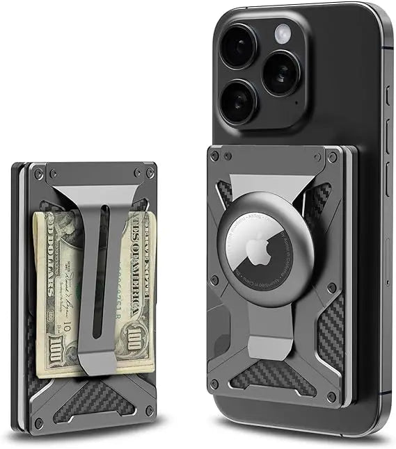 Mag Safe Wallet Money Clip, 2 in 1 Air Tag Holder and Money Clip, [With1 Magnetic Sheets], for Magnetic and Non-Magnetic Phones Trax4u