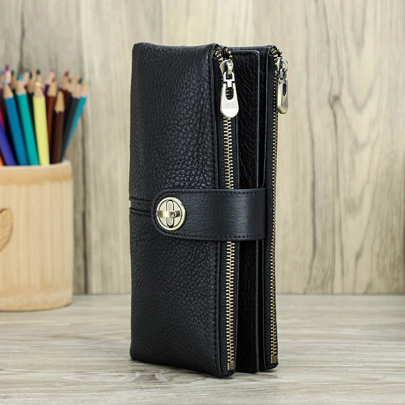 Contact'S Long Wallet Women Genuine Leather Female Clutch Wallets Zipper Phone Pocket Purse Money Bag with AirTag Slot Trax4u