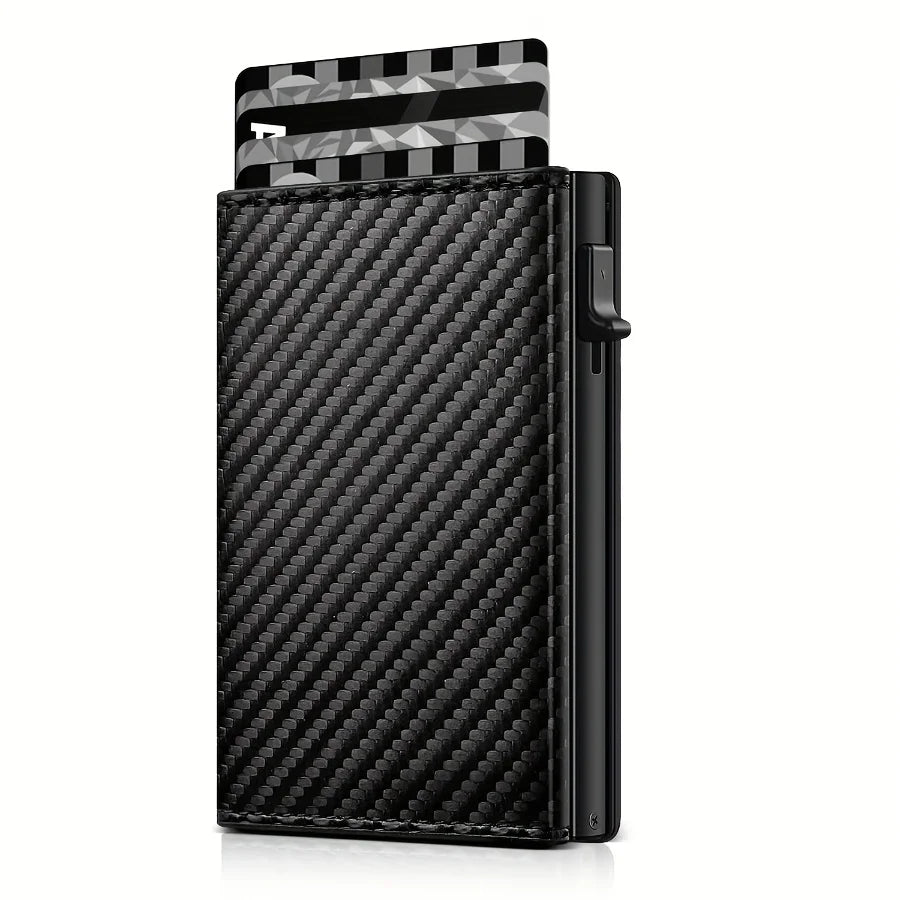 Men's Carbon Fiber Magnetic Card Clip Leather RFID Triple Fold Card with Zipper Wallet Pop Up Smart AirTag Wallet Trax4u