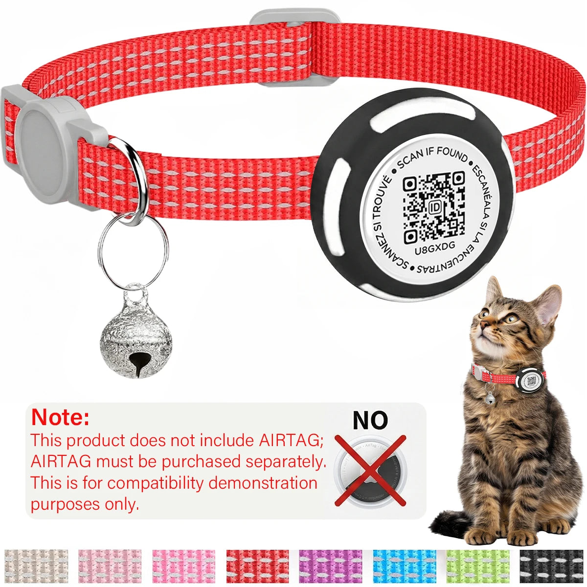 Air Tag Pet Collar with Airtag Holder（No Airtag）& Pet Name QR Code Dual Protection Reflective Cat Collar for Kitten Puppy Trax4u