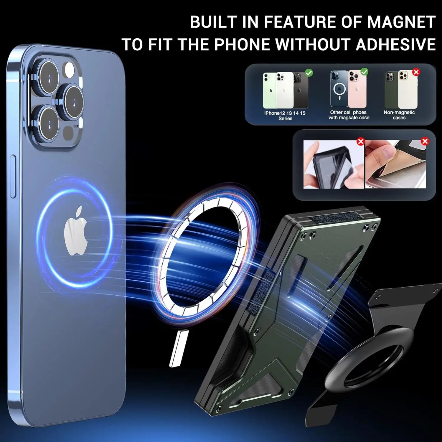 Mag Safe Wallet Money Clip, 2 in 1 Air Tag Holder and Money Clip, [With1 Magnetic Sheets], for Magnetic and Non-Magnetic Phones Trax4u