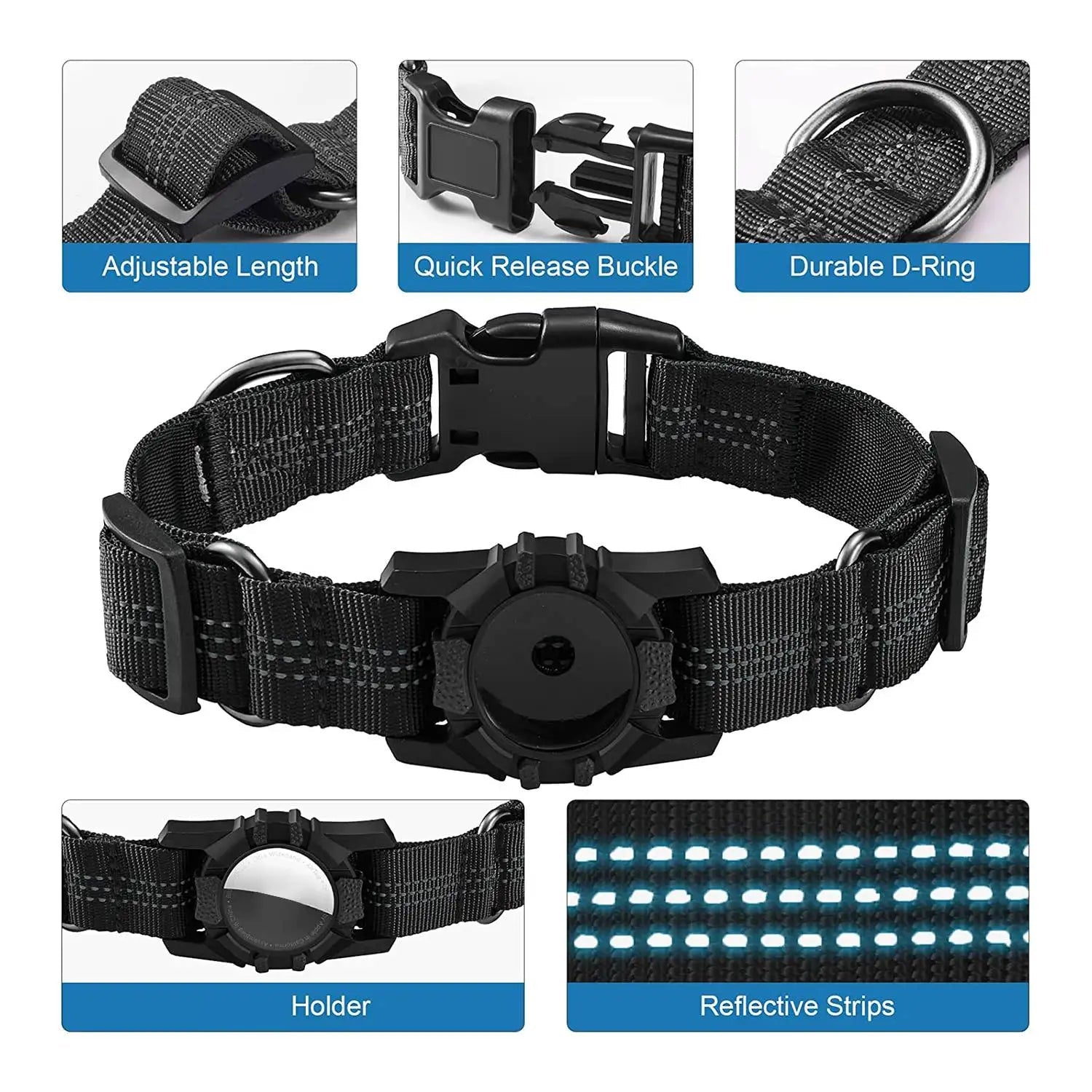 AA14 Dog Collar, Reflective Air Tag Dog Collar for - Adjustable Heavy Duty Dog Collar Black Trax4u