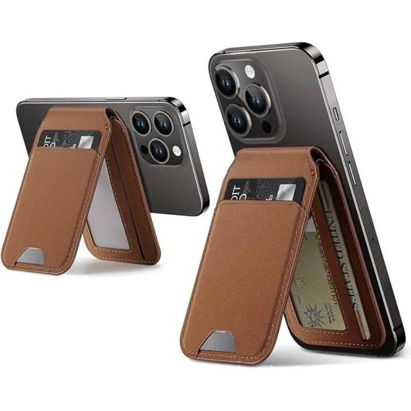 2 in 1 Wallet Stand Magnetic Card Holder Compatible for iPhone 17 16 15 Pro Max Adjustable Foldable Leather Phone Stand Trax4u