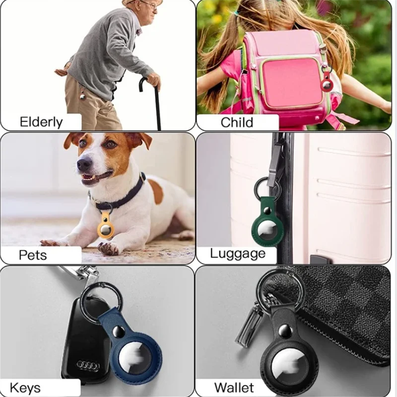 PU Leather Case for Apple Airtags Cover with Keychain Air Tag Holder Animal Tracker Accessories Protective Shell Anti-scratch Trax4u