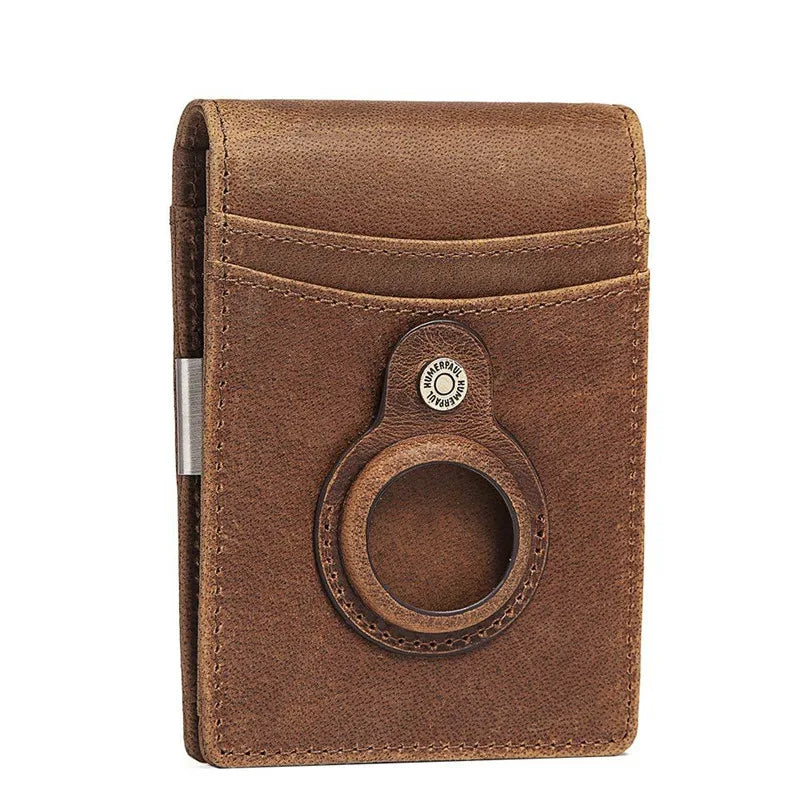 YKOSM Retro Luxury Genuine Leather Airtags Wallet RFID Blocking ID Credit Card Bag Business Men Cash Clip Anti-lost Card Holder Trax4u