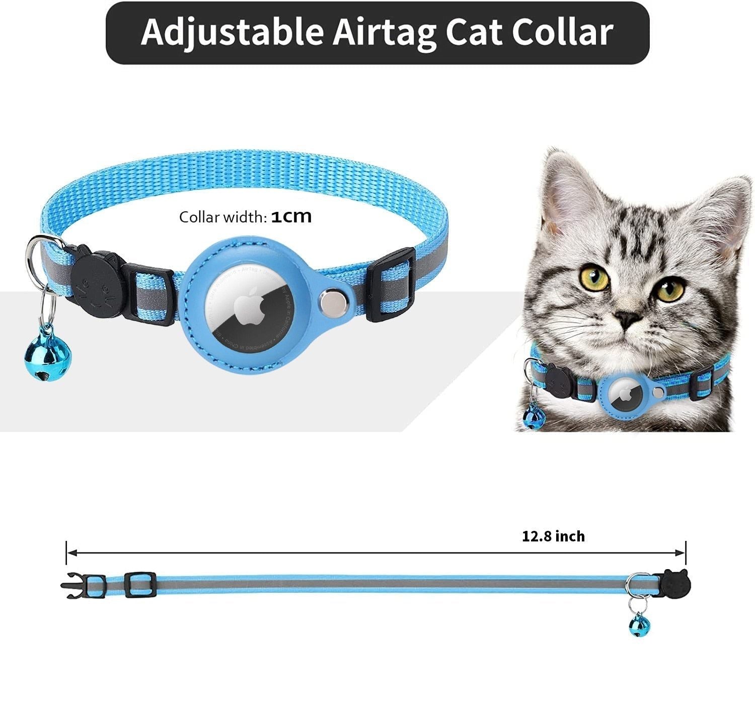 Adjustable AirTag cat collar size guide and fit chart