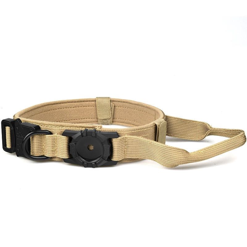 Tan Tactical AirTag Dog Collar with Secure Holder